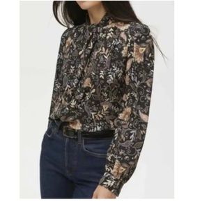 Michael Stars‎ Alexei Print Black Combo Bow neck blouse 2X